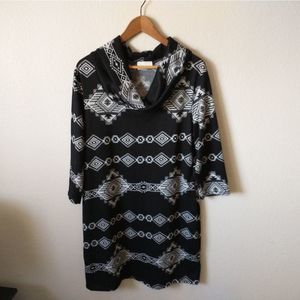 3 for $20 | Bobbie Brooks Women's Cowl Neck 3/4 Southwestern Dress in Black | 1X